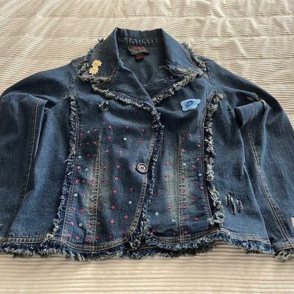 Reworked Embellished Vintage Womens One-of-a-kind Denim Jacket - As*Hro size Med - Picture 1 of 10